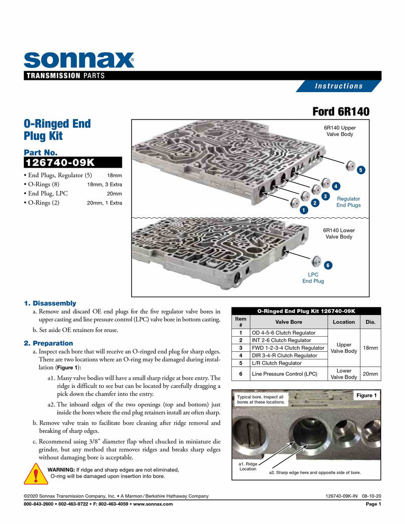 Sonnax O-Ringed End Plug Kit 6R140