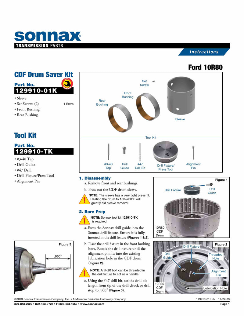 Sonnax CDF Drum Saver Kit Gen 1 and 2 10R80 10L80