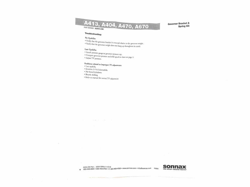 Governor Bracket And Spring Kit Sonnax A404 A413 A470 A670