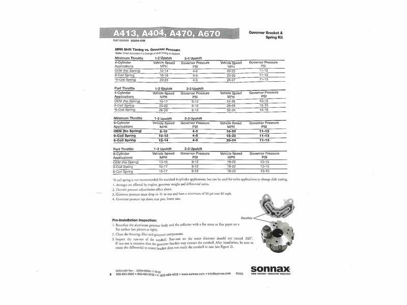 Governor Bracket And Spring Kit Sonnax A404 A413 A470 A670