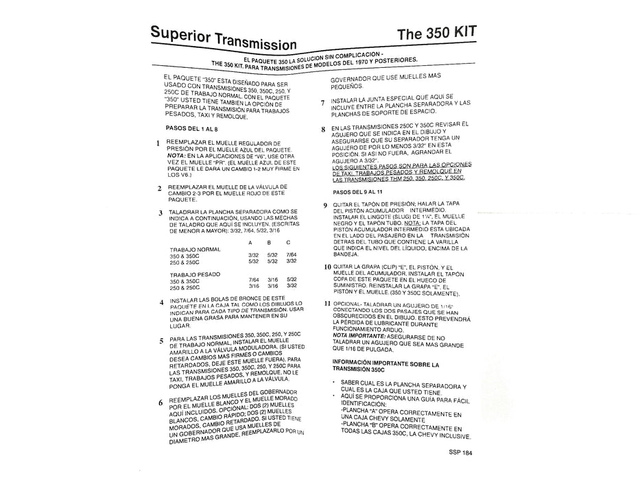 SHIFT KIT SUPERIOR TH350 - Suntransmissions